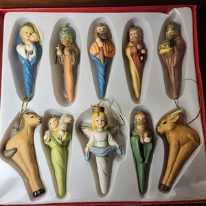 Hand-Painted Porcelain Nativity Ornament Set